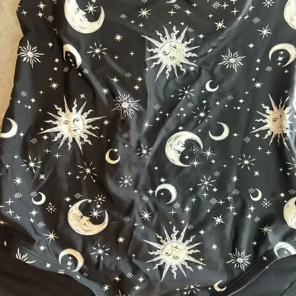Hot Topic Black & White Sun Moon Stars Celestial One Piece Swimsuit Size Small - Picture 13 of 14